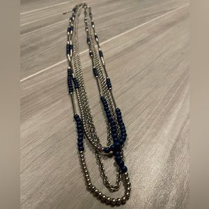 Silver & Blue Layered Chain Necklace